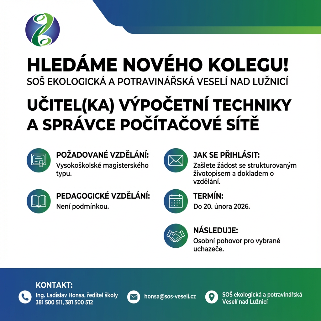 Nabídka pracovního místa - Střední odborná škola ekologická a potravinářská Veselí nad Lužnicí